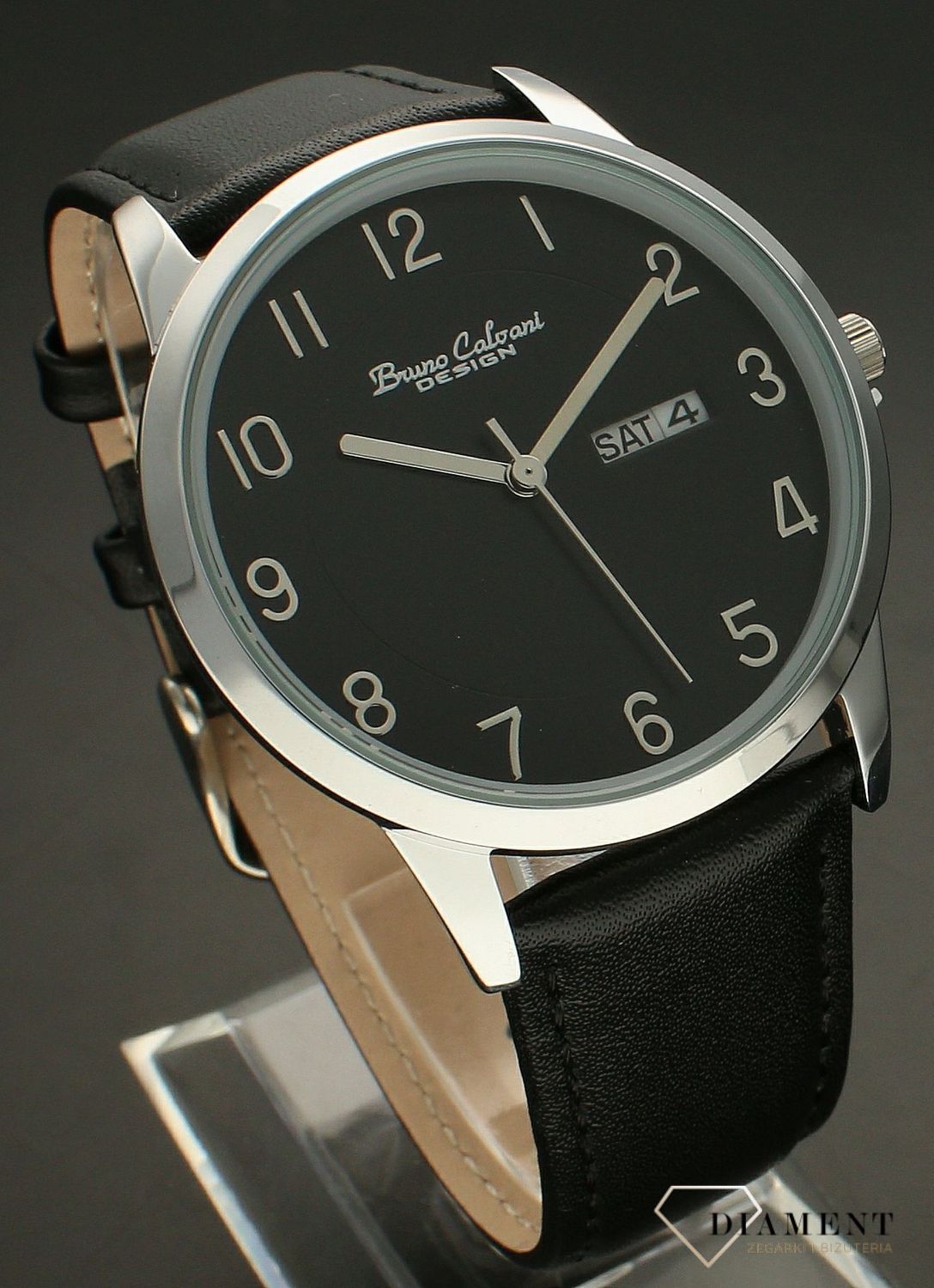 Zegarek męski Bruno Calvani na czarnym pasku BC2528 SILVER czarny pasek.jpg